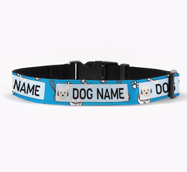 Personalised Fabric Collar with Dog Pattern and {breedFullName} Icon for {dogsName}